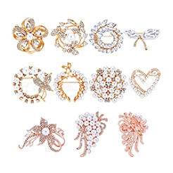 10 шт. 10 стиля броши из сплава со стразами JEWB-PH0001-39