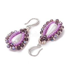 Серьги-подвески из искусственного акрилового жемчуга и стекла EJEW-MZ00390