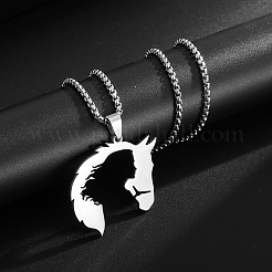 201ステンレススチール製ガールカットアウト馬頭ペンダントネックレス（女性用）  変色しない  ステンレス鋼色  23.62インチ（60cm）&nbsp;WGF6804-01
