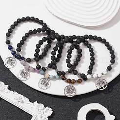 Rundes Stretch-Armband mit natürlichen Lavasteinen und gemischten Edelsteinen&nbsp;BJEW-JB09767