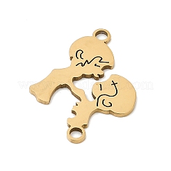 201ステンレススチールコネクタチャーム  ガール＆ボーイ  18KGP本金メッキ  21.5x17x1mm  穴：1.4mm&nbsp;STAS-F316-39G
