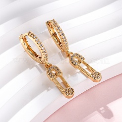 Серьги-кольца из латуни с английской булавкой и фианитом EJEW-F384-15G-01
