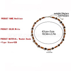 Регулируемые винтажные богемные мужские круглые бусы из натурального тигрового глаза и древесины колонного цвета&nbsp;HA1225