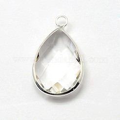 シルバーカラーメッキ真鍮ガラスティアドロップペンダント  ミックスカラー  30x19x5mm  穴：2mm&nbsp;GLAA-J017C-S