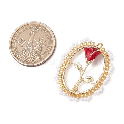 Овальные стеклянные бусины с подвесками в виде роз PALLOY-MZ00579-02