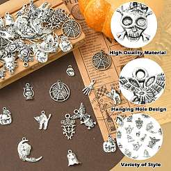 100個 10スタイル ハロウィーンテーマ チベットスタイル 合金ペンダント  混合図形  アンティークシルバー  17~28x8.5~24.5x2~3.5mm  穴：1.5~2mm  10個/スタイル&nbsp;FIND-CJ0004-45
