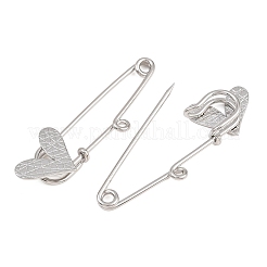 クロスハート 304ステンレススチール製安全ピン ブローチ金具  ループ付きキルトピン  ステンレス鋼色  56x16x6mm  穴：2mm&nbsp;SA-CBA098D-15E-P01