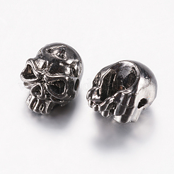 チベット風合金ビーズ  スカル  ガンメタ色  12x9x10mm  穴：1.5mm&nbsp;A-PALLOY-F200-11B