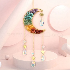 Обернутая медной проволокой крошка драгоценных камней и металлическая луна с подвесками в виде древа жизни&nbsp;PW23111624948