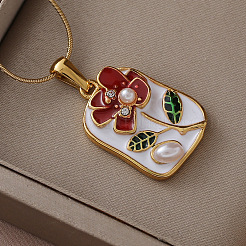 Винтажные подвески в виде цветов из нержавеющей стали 304 с эмалью и искусственным жемчугом для женщин.&nbsp;CU9573