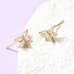 Orecchini a bottone in ottone con zirconi chiari e micro pavè&nbsp;EJEW-C186-19G-01
