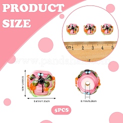 5個の手作りランプワークビーズ  トンボと花の丸  ピンク  15~15.5x13.5~14mm  穴：2.8mm&nbsp;LAMP-SZ0001-50A
