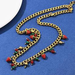 Круглые бусины из натурального сердолика и синтетического малахита с кисточкой из красной клубники NJEW-C092-03G