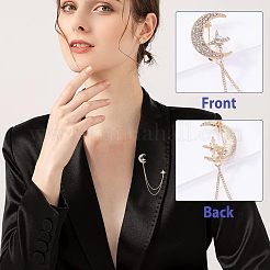 2 broche en strass lune et étoile 2 couleurs avec chaîne de sécurité suspendue&nbsp;JEWB-CA0001-14
