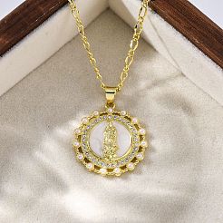 Collane con ciondolo a forma di vergine maria in ottone con zirconi cubici trasparenti e rotondi piatti&nbsp;LS-NJEW-C071-07A-G