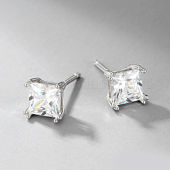 Элегантные серебряные серьги-гвоздики с квадратным цирконием для женского праздника VR4295