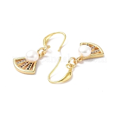 Красочные серьги-веера из кубического циркония с бусинами из натурального жемчуга EJEW-B017-12G