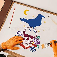 プラスチック再利用可能な描画絵画ステンシル テンプレート  ファブリック タイル 床 家具 木材の塗装用  長方形  スカル模様  297x210mm&nbsp;DIY-WH0202-266