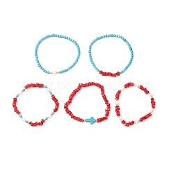 5 шт. 5 стильных браслета из натуральной пресноводной ракушки и синтетической бирюзы&nbsp;BJEW-JB12704