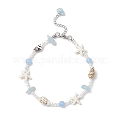 Летние браслеты на ногу с натуральным окрашенным аквамарином AJEW-AN00693