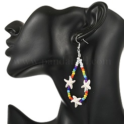 Pendientes colgantes de turquesa sintética con semillas de vidrio pintadas al horno para mujer&nbsp;EJEW-JE07402