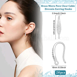 20 шт. латунные крючки для сережек из прозрачного кубического циркония&nbsp;KK-ME0002-54