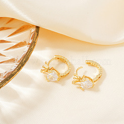 Модные латунные прозрачные кубические циркониевые серьги-кольца в форме сердца с короной CI1421-1