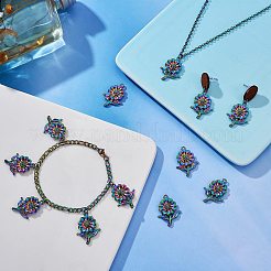 レインボーカラーアロイペンダントラインストーンセッティング  花  0.8mmのラインストーンに適する  26.5x19.5x4mm  穴：1.5mm  20個/箱&nbsp;FIND-SZ0002-48