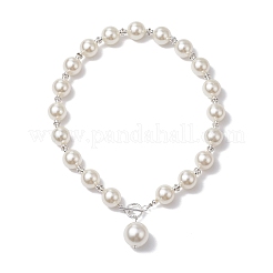 イミテーションホワイトパールアクリルビーズネックレス  女性用ラウンドペンダントネックレス  プラチナ  18-7/8インチ（48cm）&nbsp;NJEW-JN05122-01
