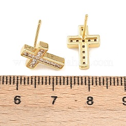 Серьги-гвоздики в форме креста с микропаве из прозрачных кубических цирконий из латуни&nbsp;EJEW-F400-22B-G