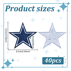 アイアンでブライダルウェディングドレスベルト衣装チャイナアクセサリー用パッチ  スター  ブルー  65x65x1mm&nbsp;DIY-WH0888-430