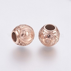 316サージカルステンレススチールヨーロピアンビーズ  大穴ビーズ  星座天秤座とロンデル  ローズゴールド  10x9mm  穴：4mm&nbsp;STAS-F195-128RG-03
