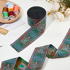 Жаккардовые ленты из полиэстера в этническом стиле с цветами&nbsp;SRIB-WH0011-263A