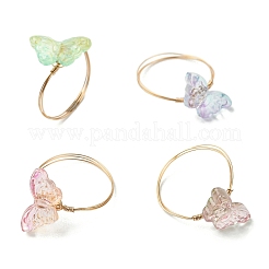 4 шт. 4-х цветные стеклянные кольца-бабочки RJEW-JR00826-01