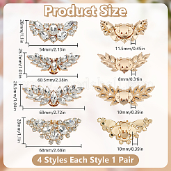 8 шт. 4 стиля пряжки для обуви из сплава крыла со стразами&nbsp;FIND-AR0006-03G