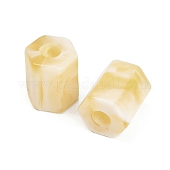 不透明アクリル天然石風ビーズ  大穴ビーズ  六角コラム  多面カット  ツートン  きいろ  25x21.5x19.5mm  穴：8mm  約60個/袋&nbsp;AC-CBAE907-04