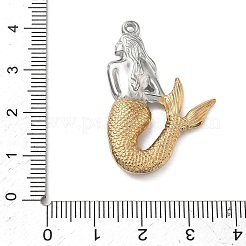 ツートンカラーの304ステンレススチールペンダント  人魚のチャーム  イオンプレーティング（ip）  長持ちメッキ  ゴールデン·ステンレス鋼色  36x24x5mm  穴：1.6mm&nbsp;STAS-A142-07A-GP