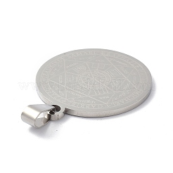 ステンレススチールペンダント  七大天使のシールが付いたフラットラウンドい  ステンレス鋼色  42mm  穴：7.6x3mm&nbsp;X-FIND-Z002-03P