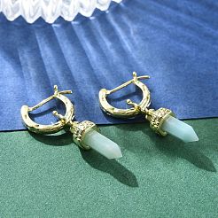 Boucles d'oreilles créoles en amazonite à fleurs naturelles&nbsp;EJEW-P306-01G-11