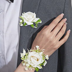 Наборы из искусственных цветов из шелковой ткани и пластикового искусственного жемчуга для запястья и бутоньерки&nbsp;AJEW-DJ0005-64A