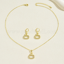 Комплекты из латунных серег и ожерелий с микропаве из прозрачных кубических цирконий овальной формы для женщин QH5854