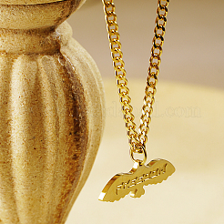 Collana con catena a maglie cubane con ciondolo a forma di aquila in acciaio inossidabile hiphop con scritta 