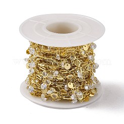 Catene a maglie rotonde piatte rettangolari in ottone e zirconi cubici&nbsp;CHC-P010-05G