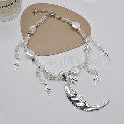 Большие подвески из искусственного жемчуга в виде луны и звезды из сплава и серебристого пластика для женщин FS-WG21961-01