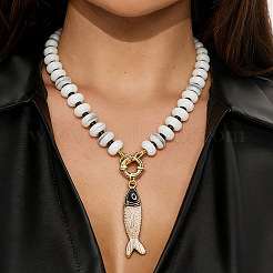 Collares bohemios con colgante de pez de aleación esmaltada y cuentas de resina en forma de rondel para mujer.&nbsp;WGAFD1E-01