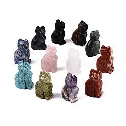 Set di statuette a forma di gatto in pietre preziose miste&nbsp;G-Q615-09