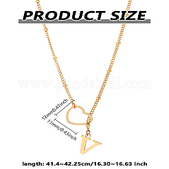Collier lariat en acier inoxydable avec lettre et cœur pour femme 1 pièce&nbsp;NJEW-LP0002-87G-V