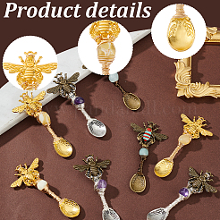 12 шт. 3-цветная кофейная чайная ложка из сплава и подвески в виде пчелы&nbsp;PALLOY-GA00013