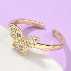 Регулируемые латунные кольца микро манжеты из прозрачного циркония&nbsp;LS-RJEW-G096-42G