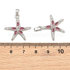 真鍮製マイクロパヴェセリーズキュービックジルコニアペンダント  ヒトデのチャーム  プラチナ  24x22.5x4mm  穴：5x2mm&nbsp;CU-CBABDE1-05P